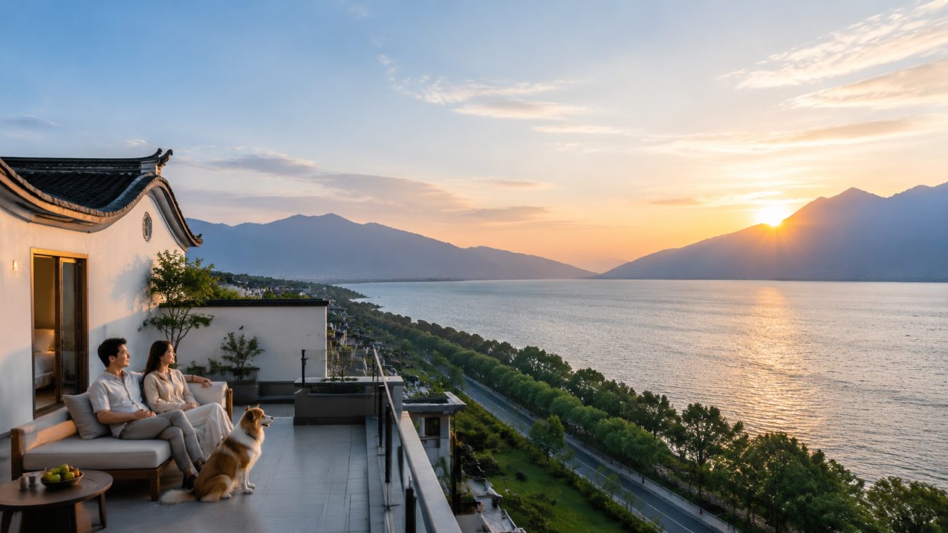 镇雄县携宠住进洱海落日